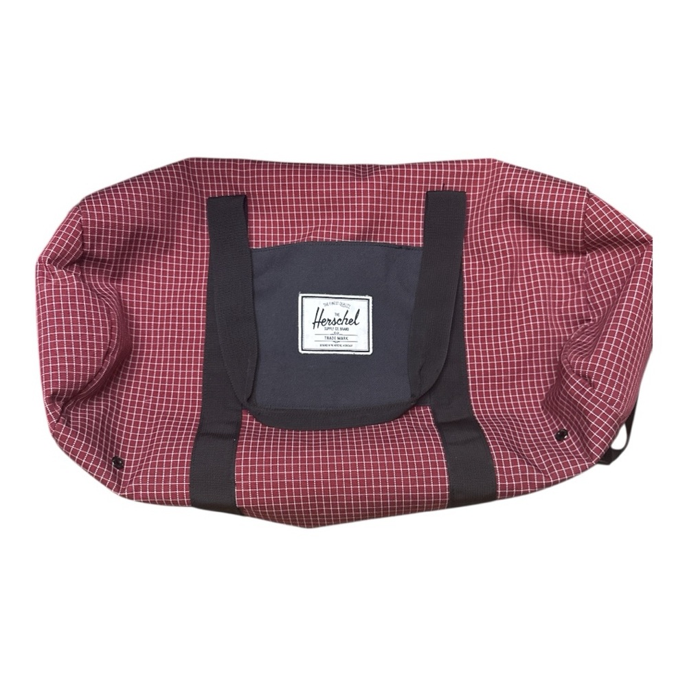 Herschel Supply Company Burgundy Wine Grid Duffel with Black Straps Gym, Weekend - Picture 2 of 4